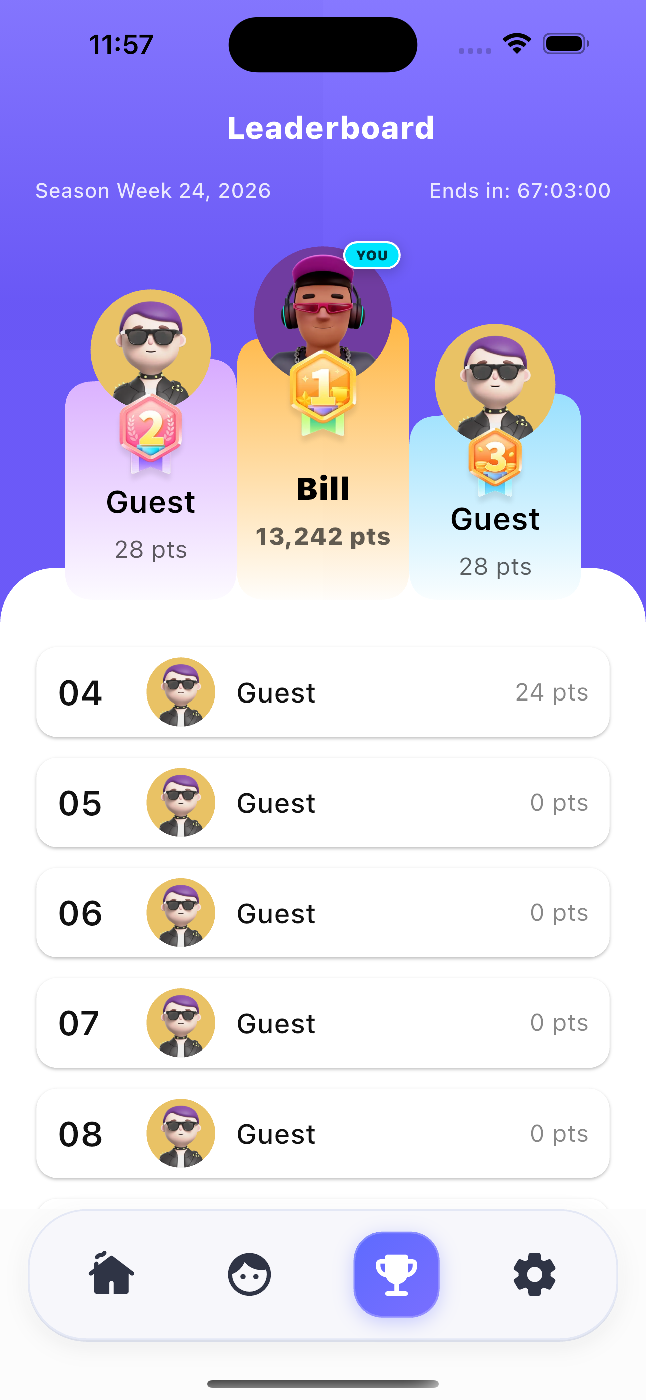 PuzzleVerse weekly leaderboard screen