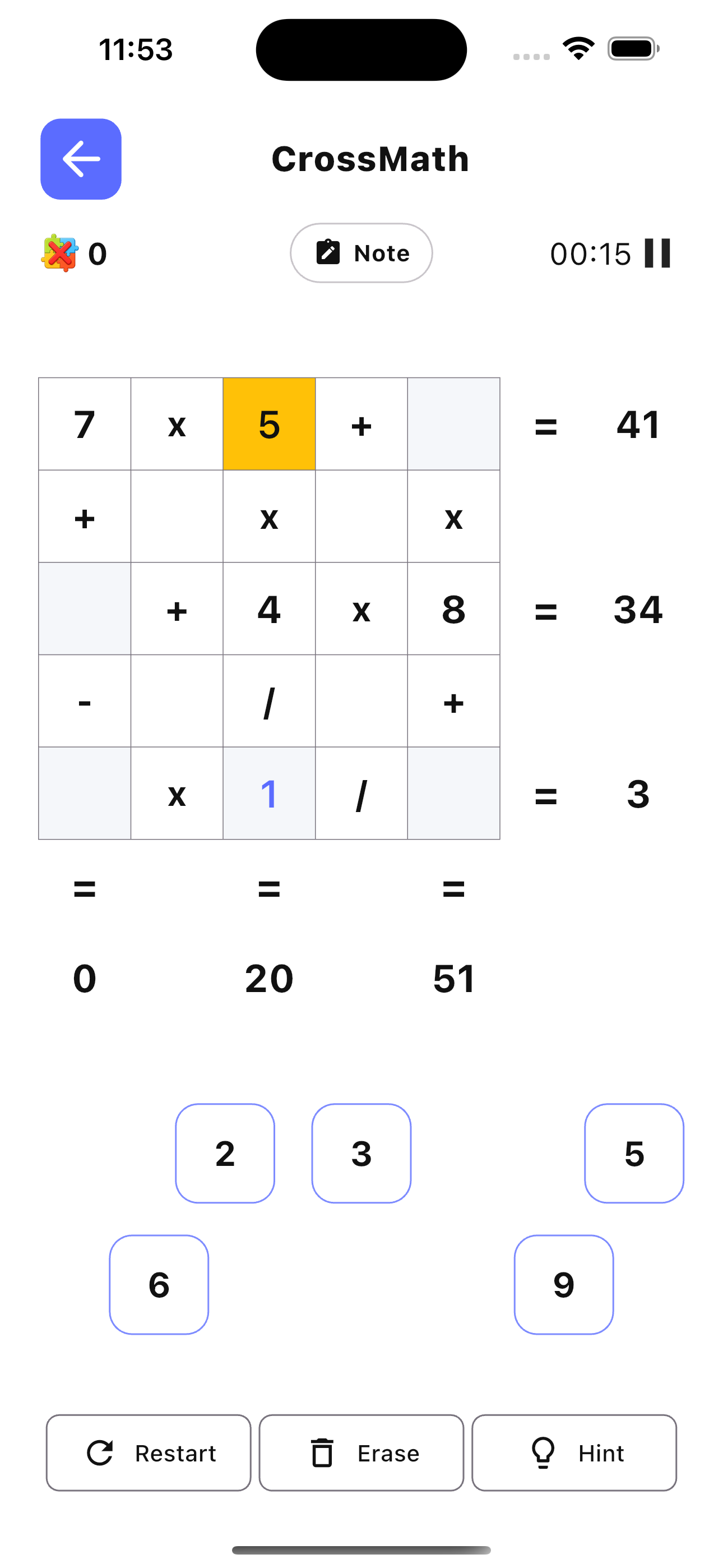 Math logic puzzle screen