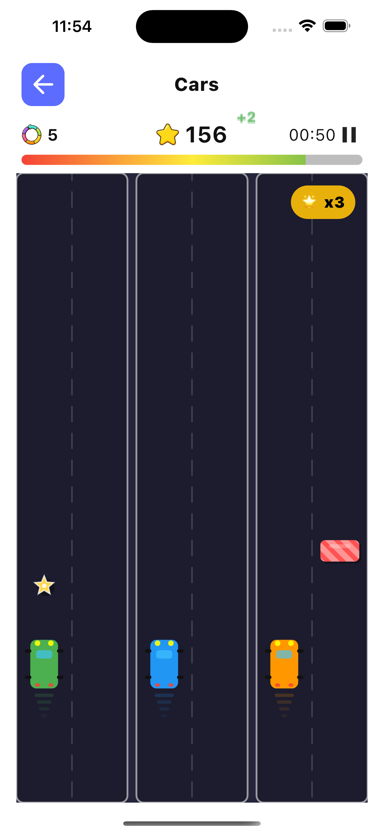 Cars reflex game screen
