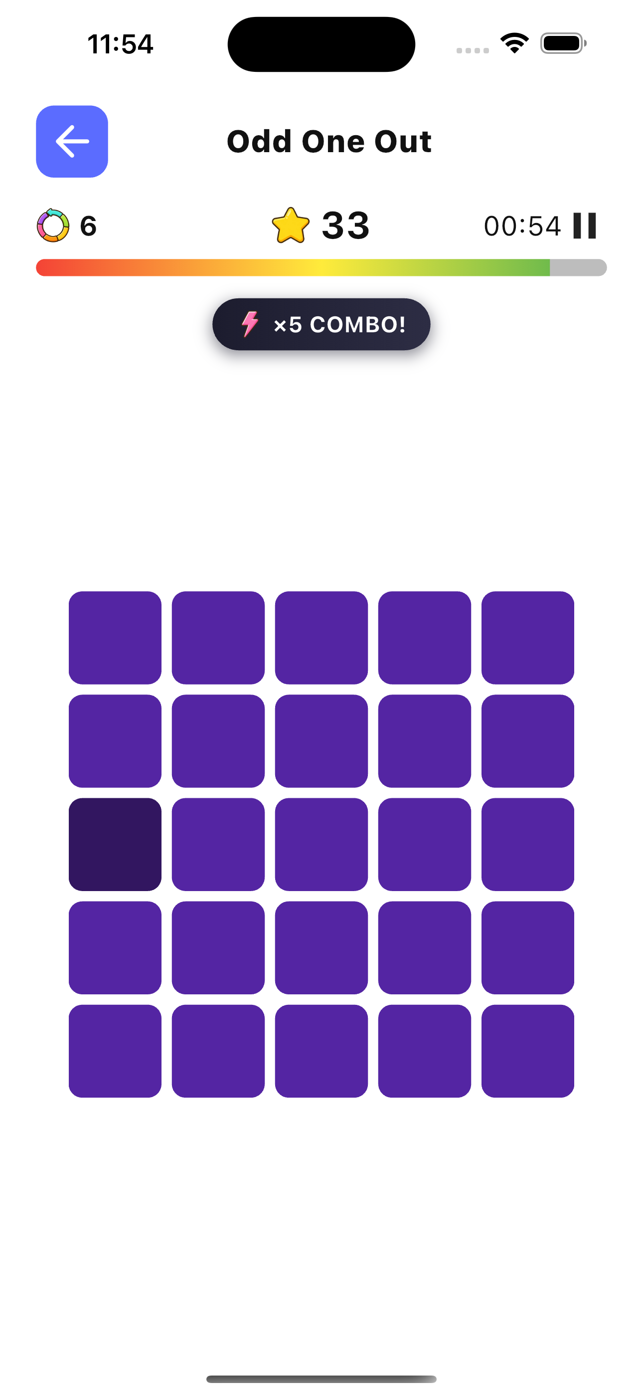 Odd One Out reflex game screen